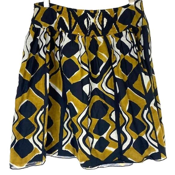 ANNA SUI Mini Skirt Anthropologie Geometric Print Size 2 Black & Gold Silk Blend - Picture 2 of 10